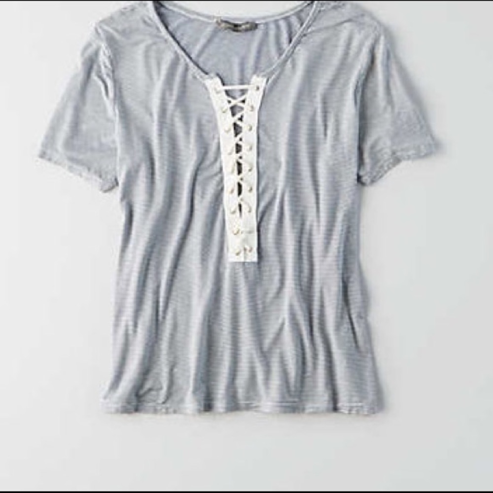 blue stripped lace up T from American Eagle